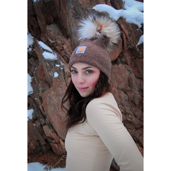 Carhartt Real Fox Fur Beanie (Chocolate Marl)